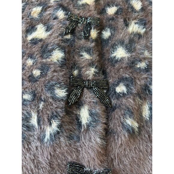 NWT ZARA jacquard leopard holiday bow cardigan, Med $79 D19 - Picture 10 of 12